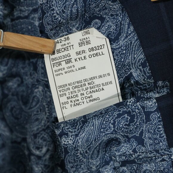 Samuelsohn Men’s 42L Sport Coat Blazer Blue Windowpane Super 130’s Wool Canada - Picture 3 of 9